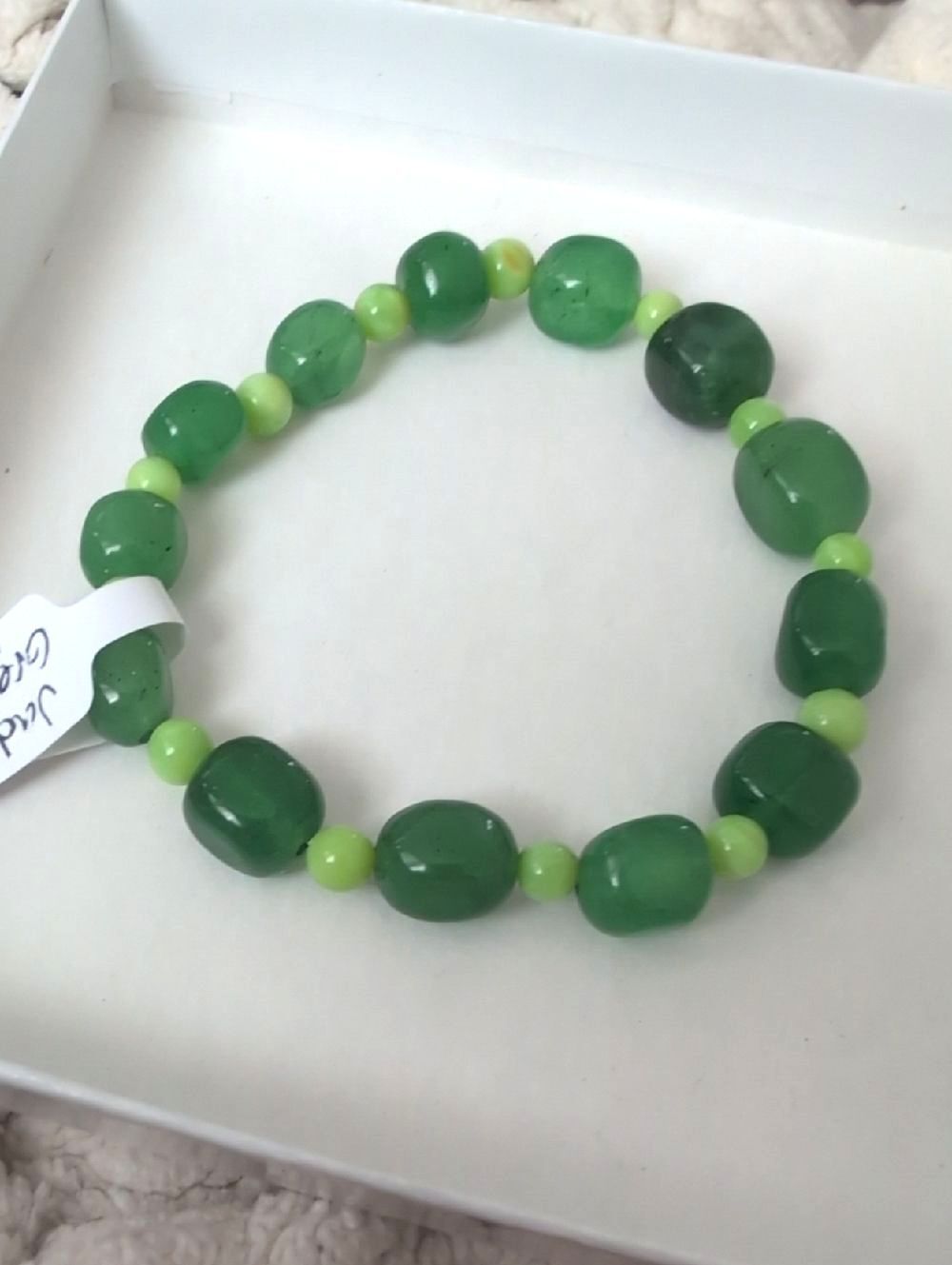 Handmade Jade & Green Opal Bracelet | 6.5-Inch Stretch | Alaska Made